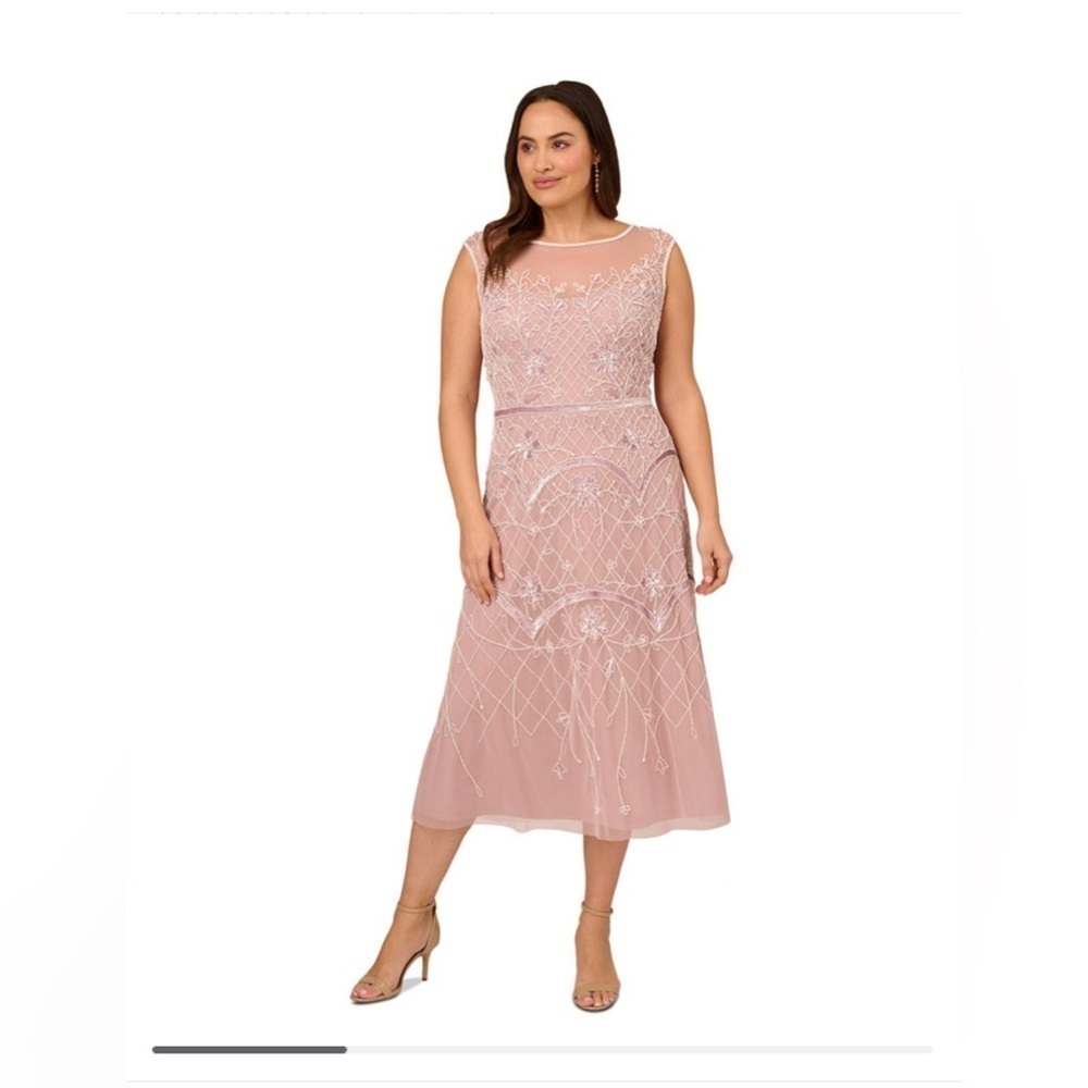 Neck Cap-Sleeve Beaded Dress
